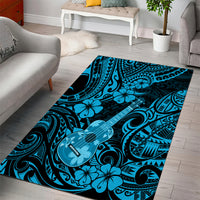 Hawaii Ukulele Area Rug Polynesian Pattern Sky Blue Version - Wonder Print Shop