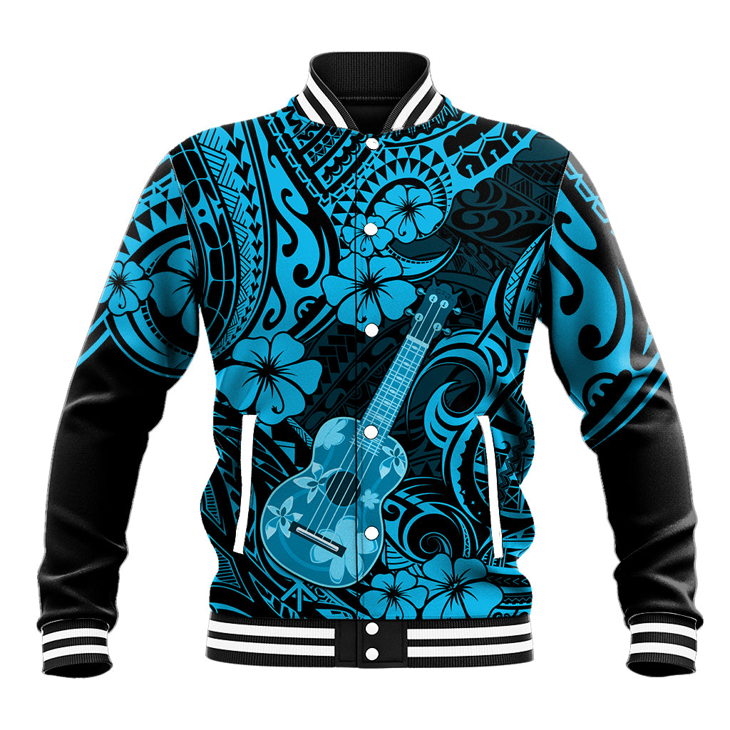 Hawaii Ukulele Baseball Jacket Polynesian Pattern Sky Blue Version - Wonder Print Shop