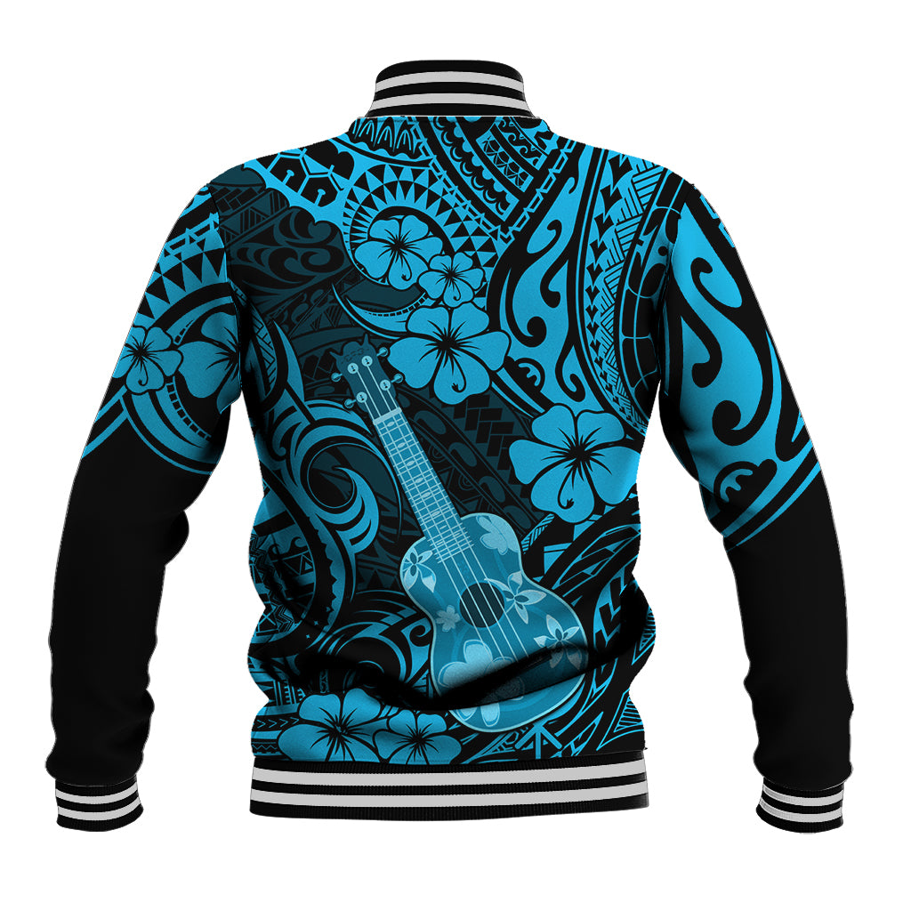Hawaii Ukulele Baseball Jacket Polynesian Pattern Sky Blue Version - Wonder Print Shop