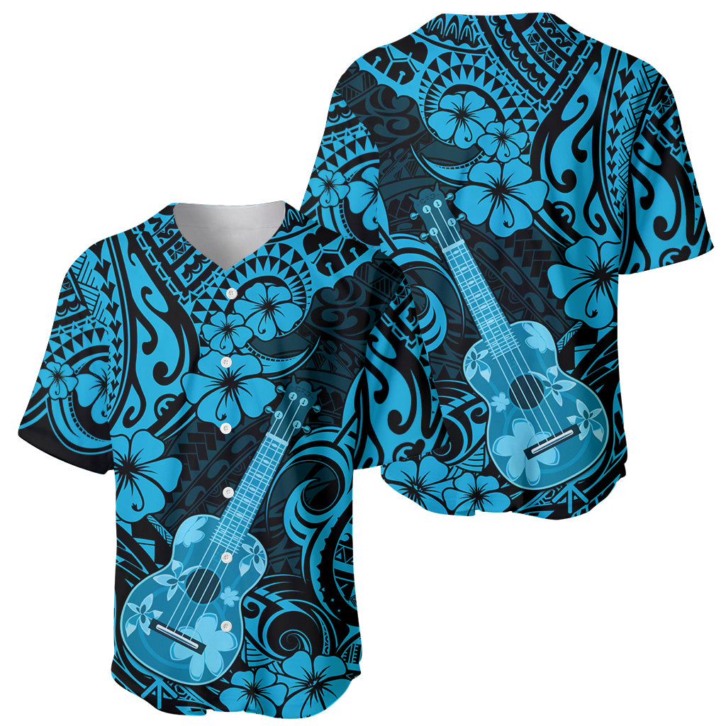 Hawaii Ukulele Baseball Jersey Polynesian Pattern Sky Blue Version - Wonder Print Shop