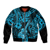 Hawaii Ukulele Bomber Jacket Polynesian Pattern Sky Blue Version - Wonder Print Shop