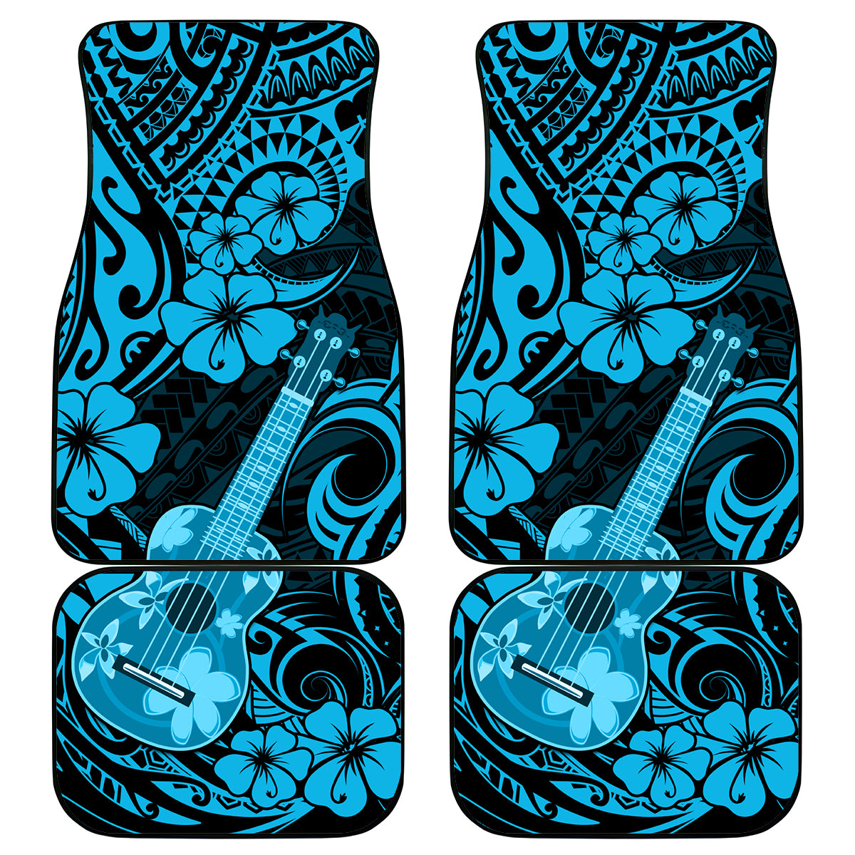 Hawaii Ukulele Car Mats Polynesian Pattern Sky Blue Version - Wonder Print Shop