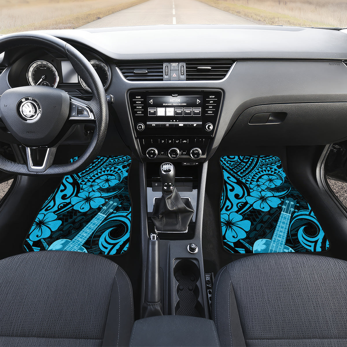 Hawaii Ukulele Car Mats Polynesian Pattern Sky Blue Version - Wonder Print Shop