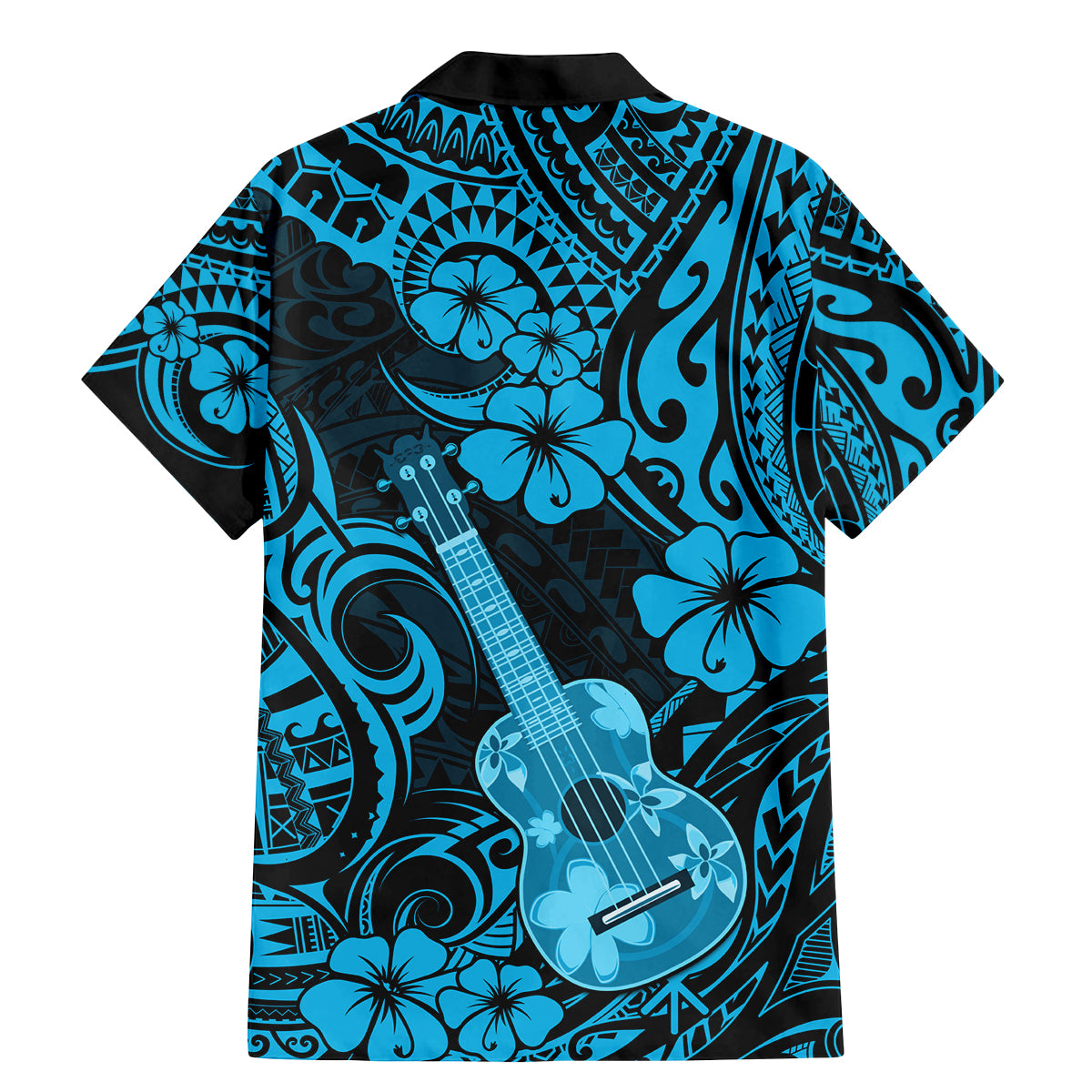 Hawaii Ukulele Family Matching Mermaid Dress and Hawaiian Shirt Polynesian Pattern Sky Blue Version - Wonder Print Shop