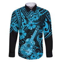 Hawaii Ukulele Family Matching Puletasi Dress and Hawaiian Shirt Polynesian Pattern Sky Blue Version - Wonder Print Shop
