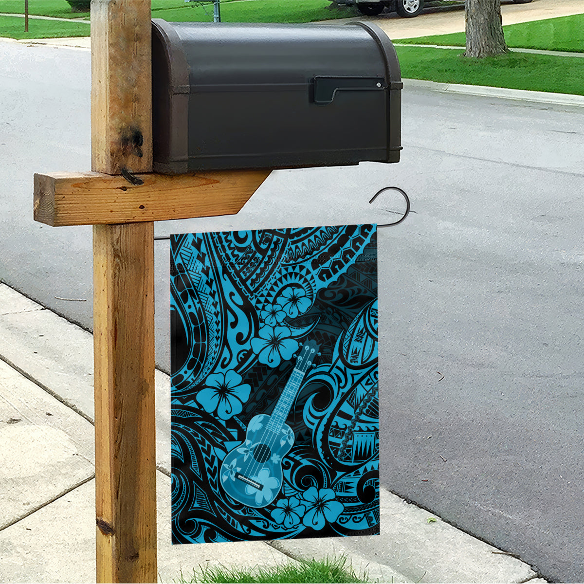 Hawaii Ukulele Garden Flag Polynesian Pattern Sky Blue Version - Wonder Print Shop