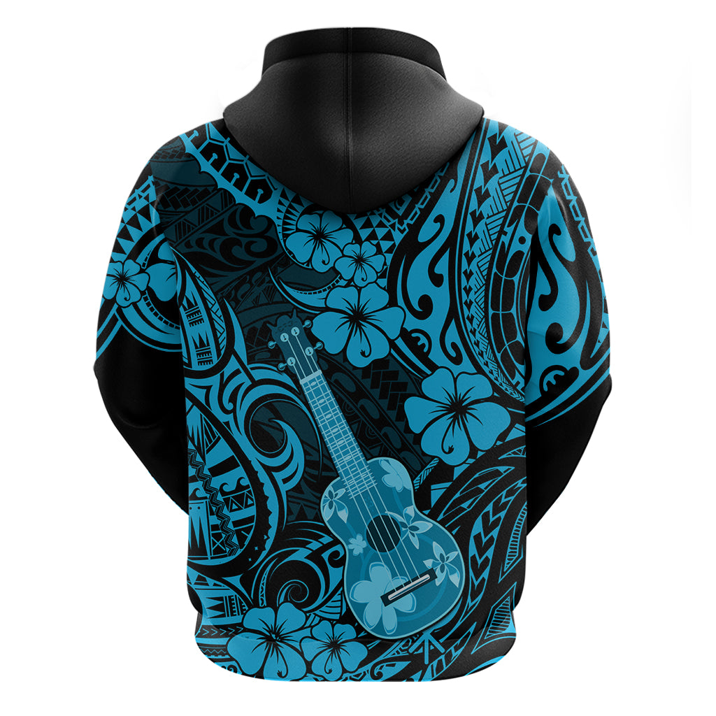 Hawaii Ukulele Hoodie Polynesian Pattern Sky Blue Version - Wonder Print Shop