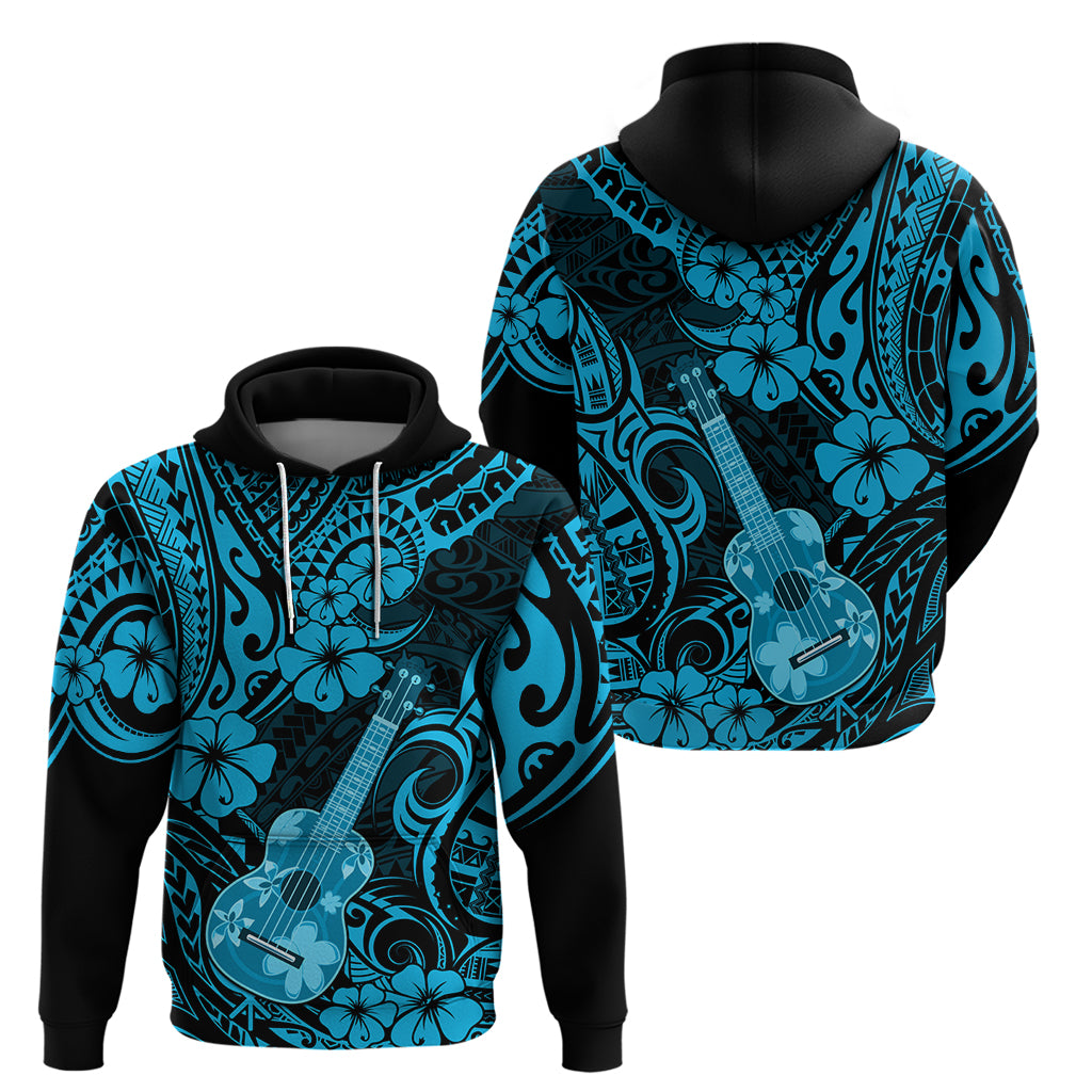Hawaii Ukulele Hoodie Polynesian Pattern Sky Blue Version - Wonder Print Shop