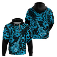 Hawaii Ukulele Hoodie Polynesian Pattern Sky Blue Version - Wonder Print Shop