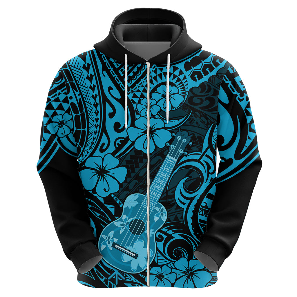 Hawaii Ukulele Hoodie Polynesian Pattern Sky Blue Version - Wonder Print Shop