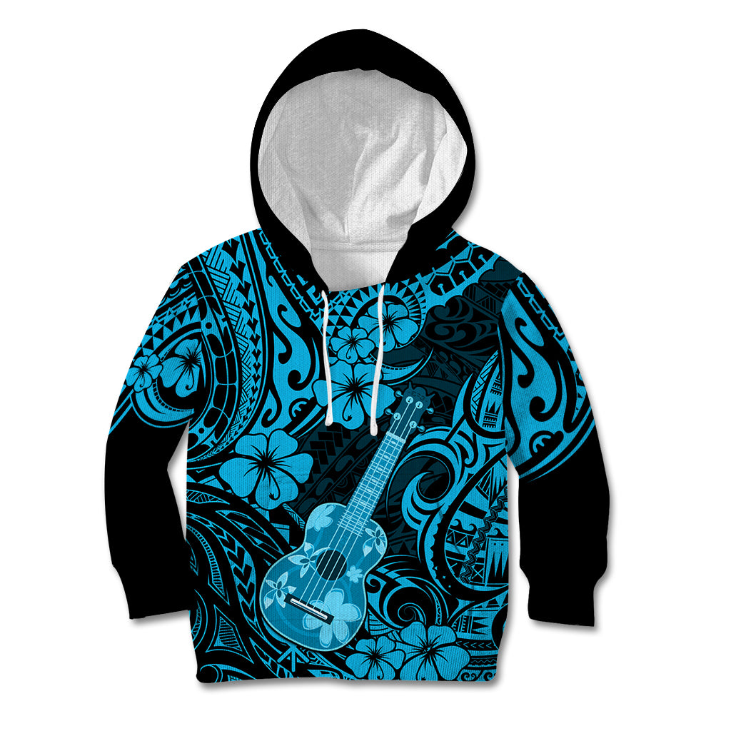 Hawaii Ukulele Kid Hoodie Polynesian Pattern Sky Blue Version - Wonder Print Shop