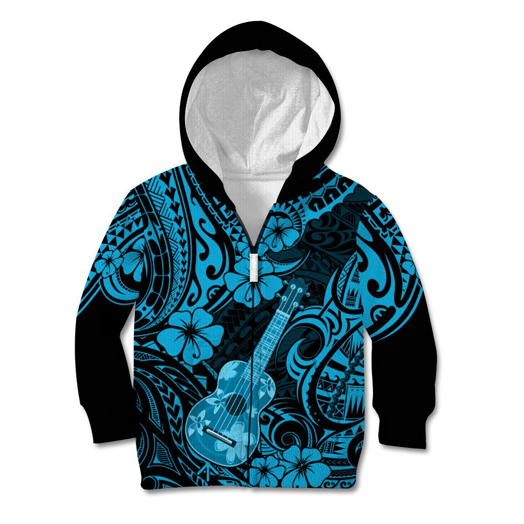 Hawaii Ukulele Kid Hoodie Polynesian Pattern Sky Blue Version - Wonder Print Shop
