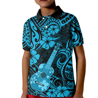 Hawaii Ukulele Kid Polo Shirt Polynesian Pattern Sky Blue Version - Wonder Print Shop