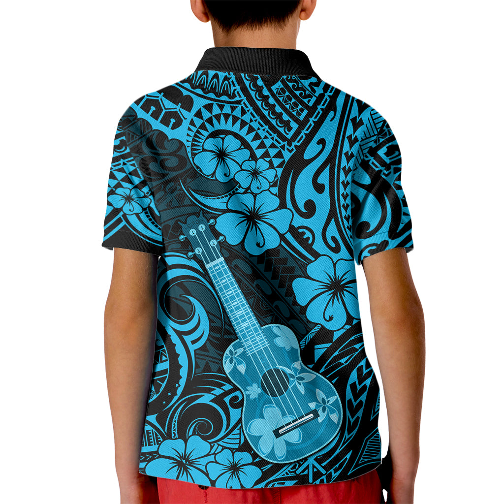 Hawaii Ukulele Kid Polo Shirt Polynesian Pattern Sky Blue Version - Wonder Print Shop