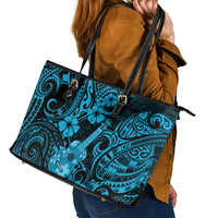 Hawaii Ukulele Leather Tote Bag Polynesian Pattern Sky Blue Version - Wonder Print Shop
