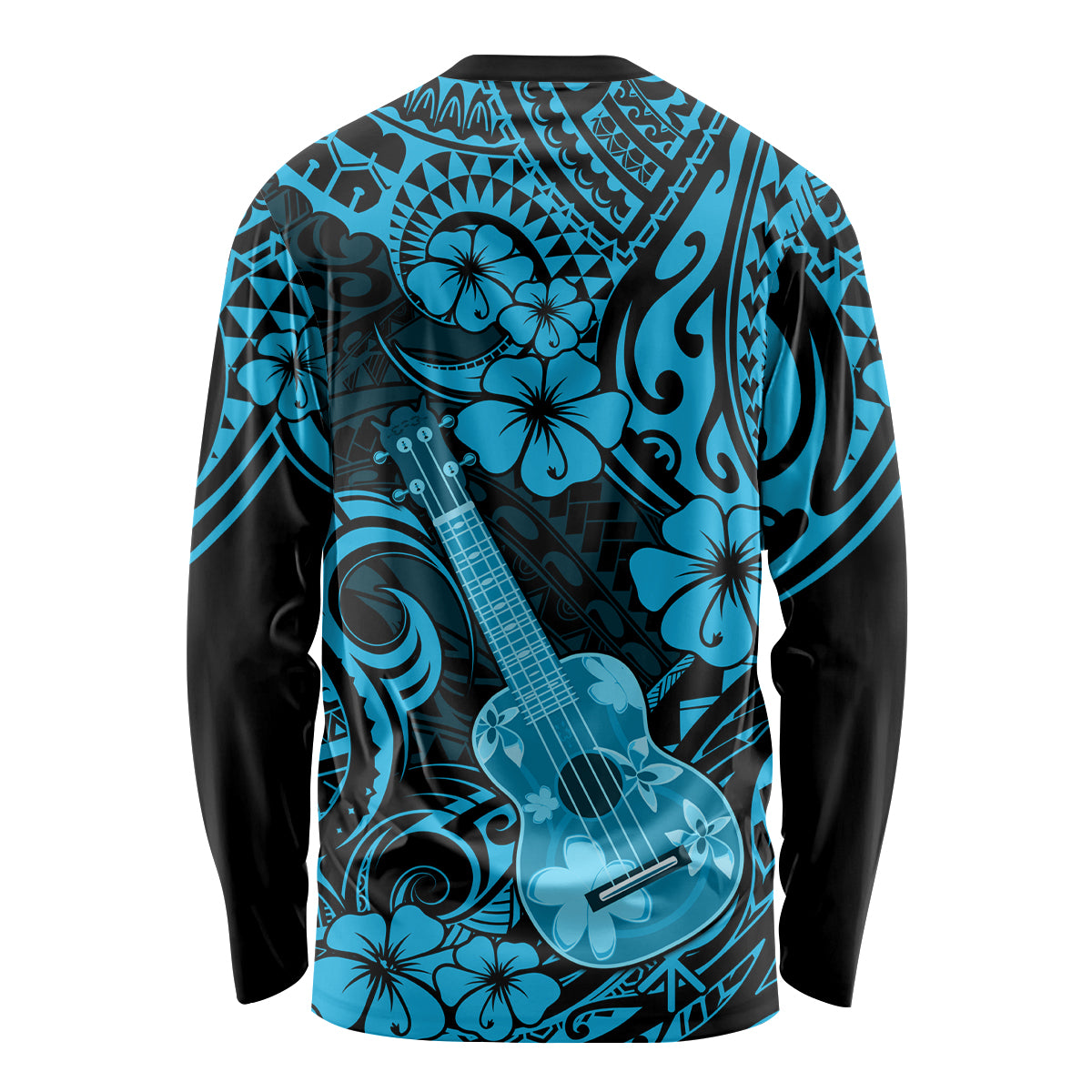 Hawaii Ukulele Long Sleeve Shirt Polynesian Pattern Sky Blue Version - Wonder Print Shop