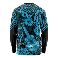Hawaii Ukulele Long Sleeve Shirt Polynesian Pattern Sky Blue Version - Wonder Print Shop