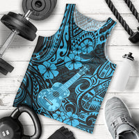 Hawaii Ukulele Men Tank Top Polynesian Pattern Sky Blue Version - Wonder Print Shop