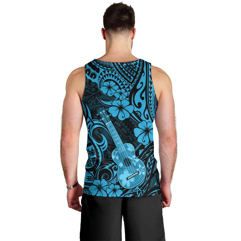 Hawaii Ukulele Men Tank Top Polynesian Pattern Sky Blue Version - Wonder Print Shop