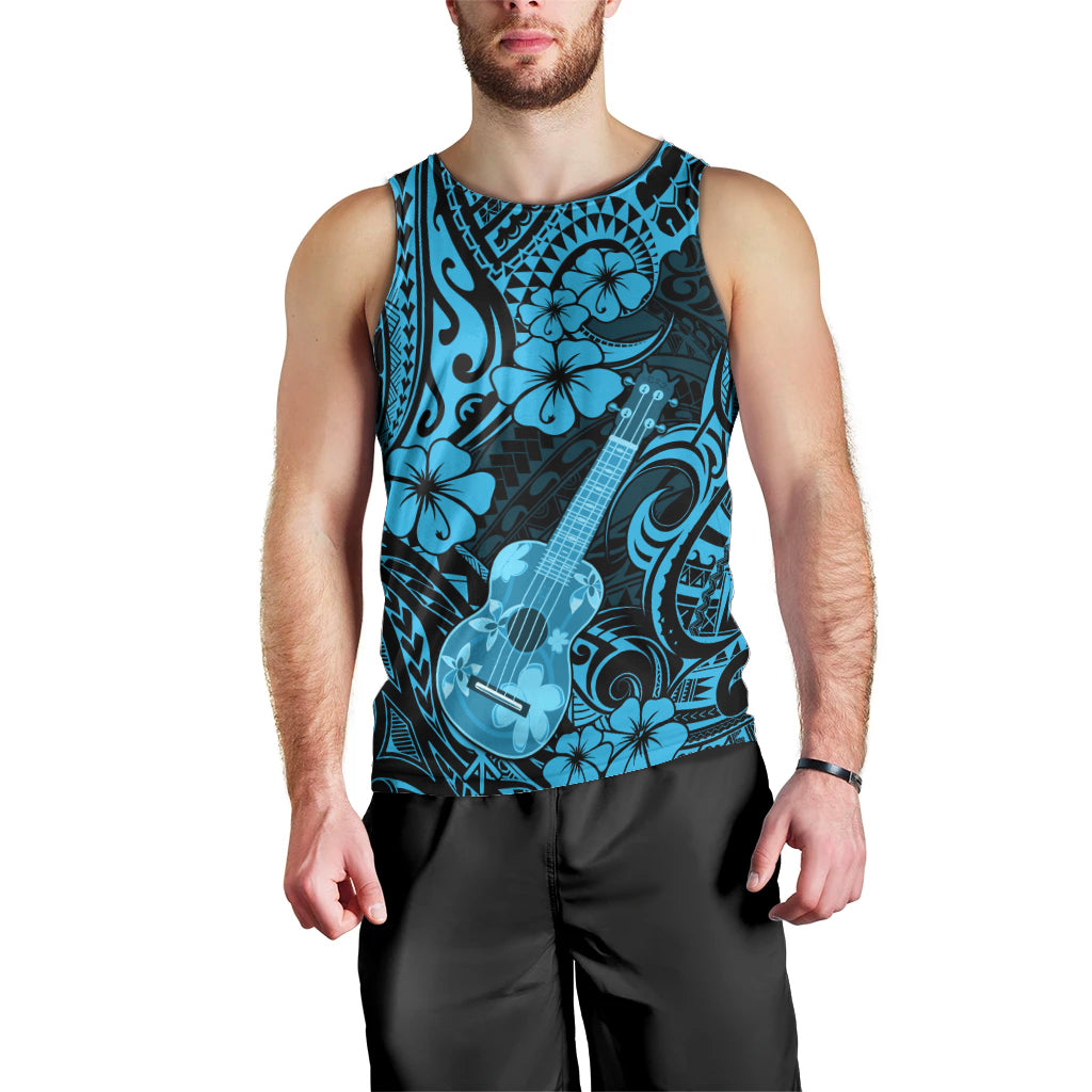 Hawaii Ukulele Men Tank Top Polynesian Pattern Sky Blue Version - Wonder Print Shop