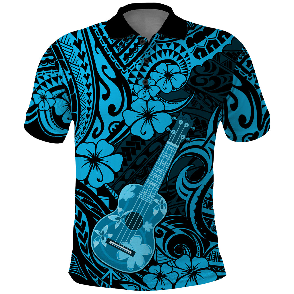 Hawaii Ukulele Polo Shirt Polynesian Pattern Sky Blue Version - Wonder Print Shop