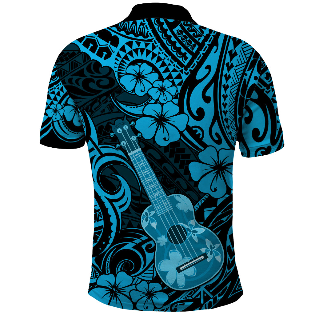 Hawaii Ukulele Polo Shirt Polynesian Pattern Sky Blue Version - Wonder Print Shop