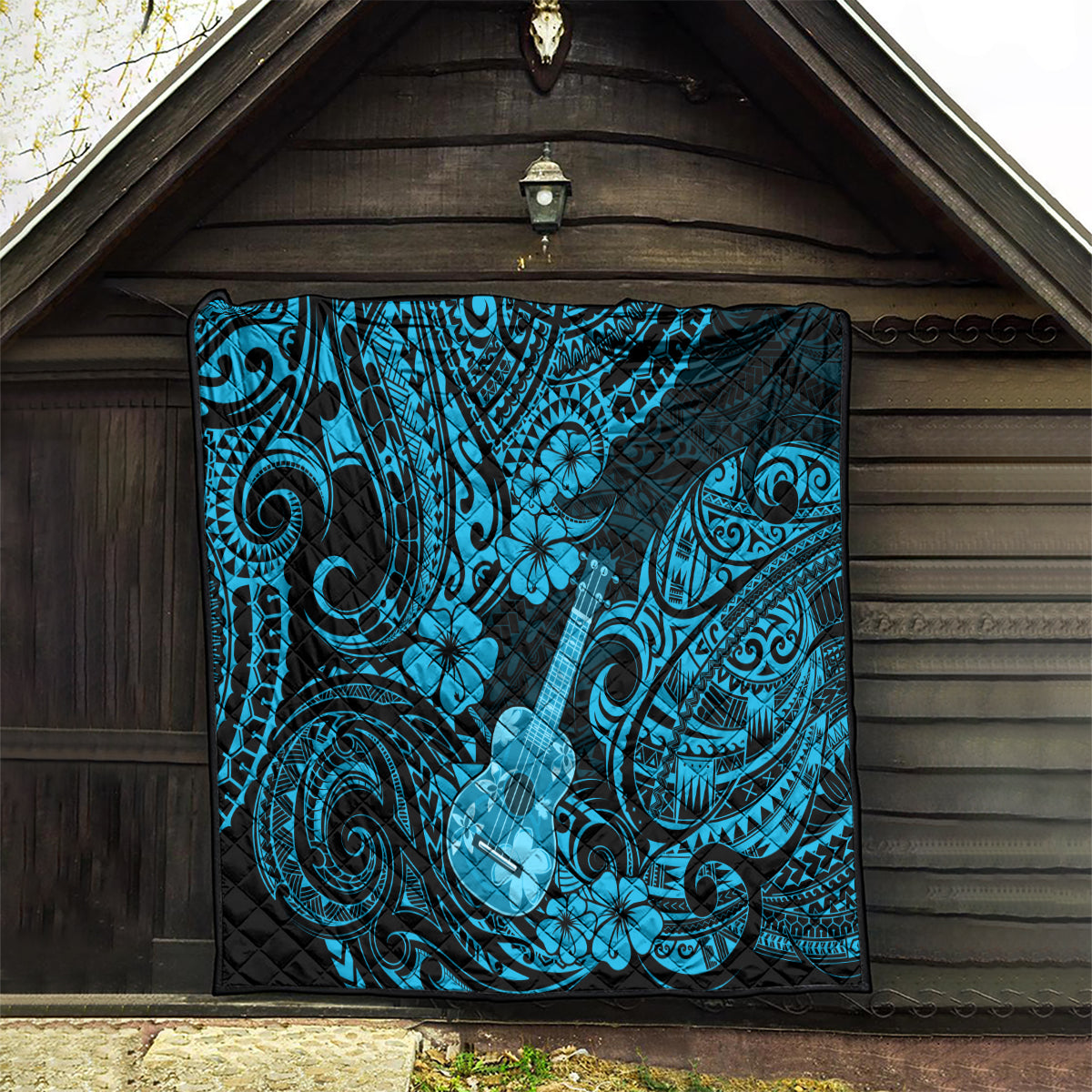 Hawaii Ukulele Quilt Polynesian Pattern Sky Blue Version - Wonder Print Shop