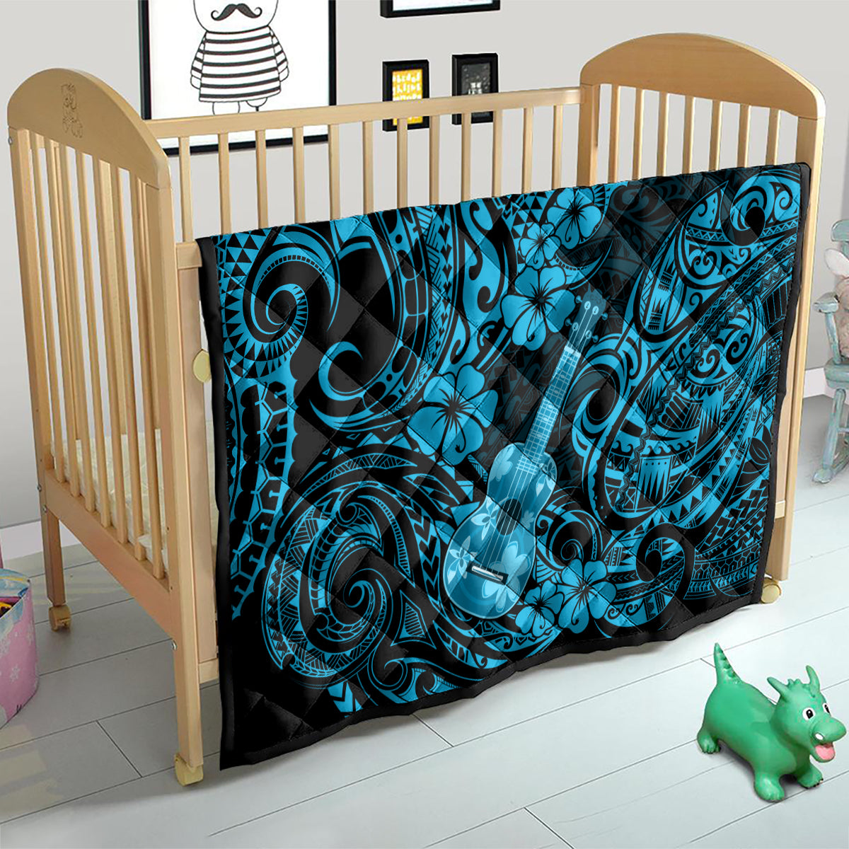Hawaii Ukulele Quilt Polynesian Pattern Sky Blue Version - Wonder Print Shop