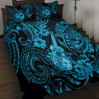 Hawaii Ukulele Quilt Bed Set Polynesian Pattern Sky Blue Version - Wonder Print Shop
