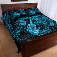 Hawaii Ukulele Quilt Bed Set Polynesian Pattern Sky Blue Version - Wonder Print Shop