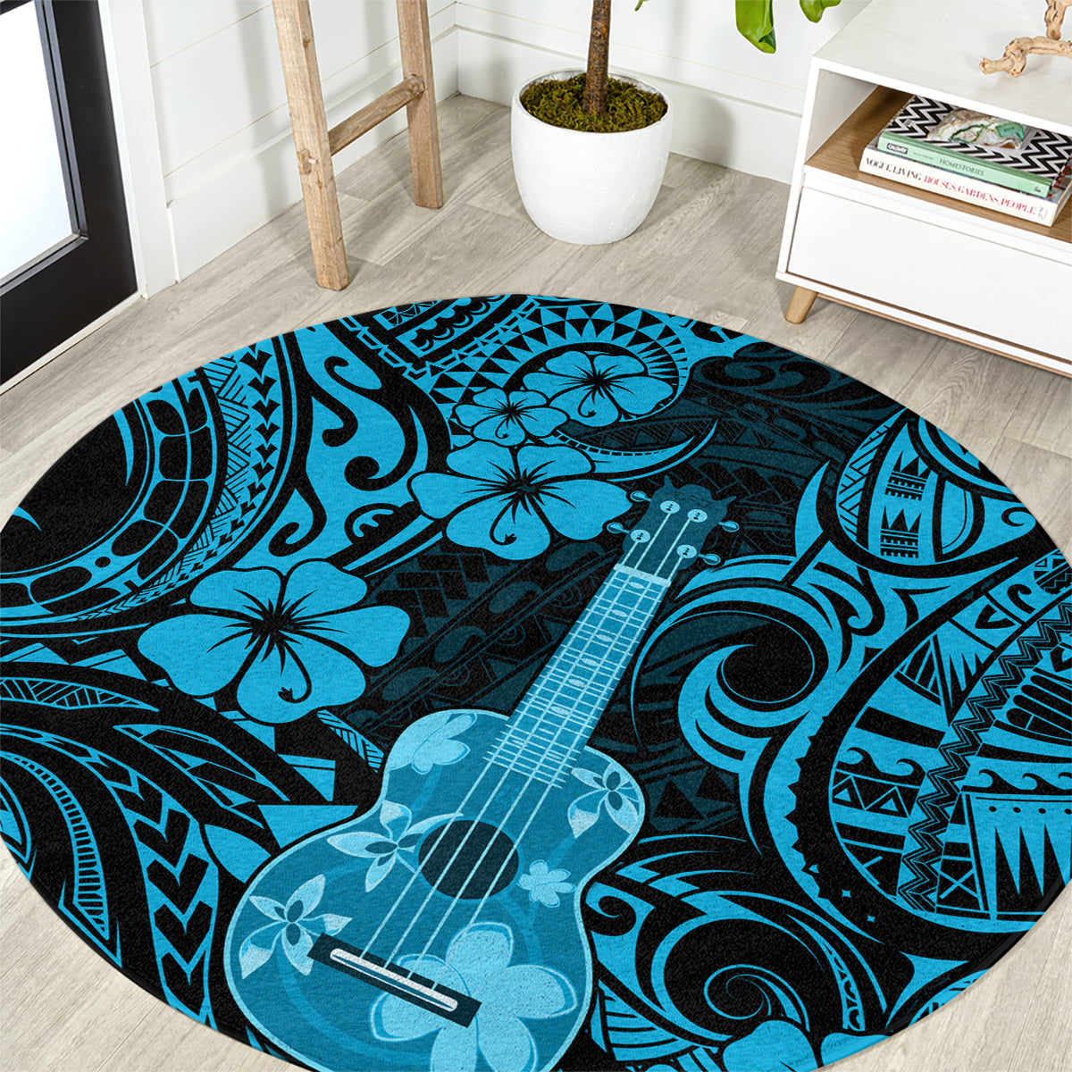 hawaii-ukulele-round-carpet-polynesian-pattern-sky-blue-version