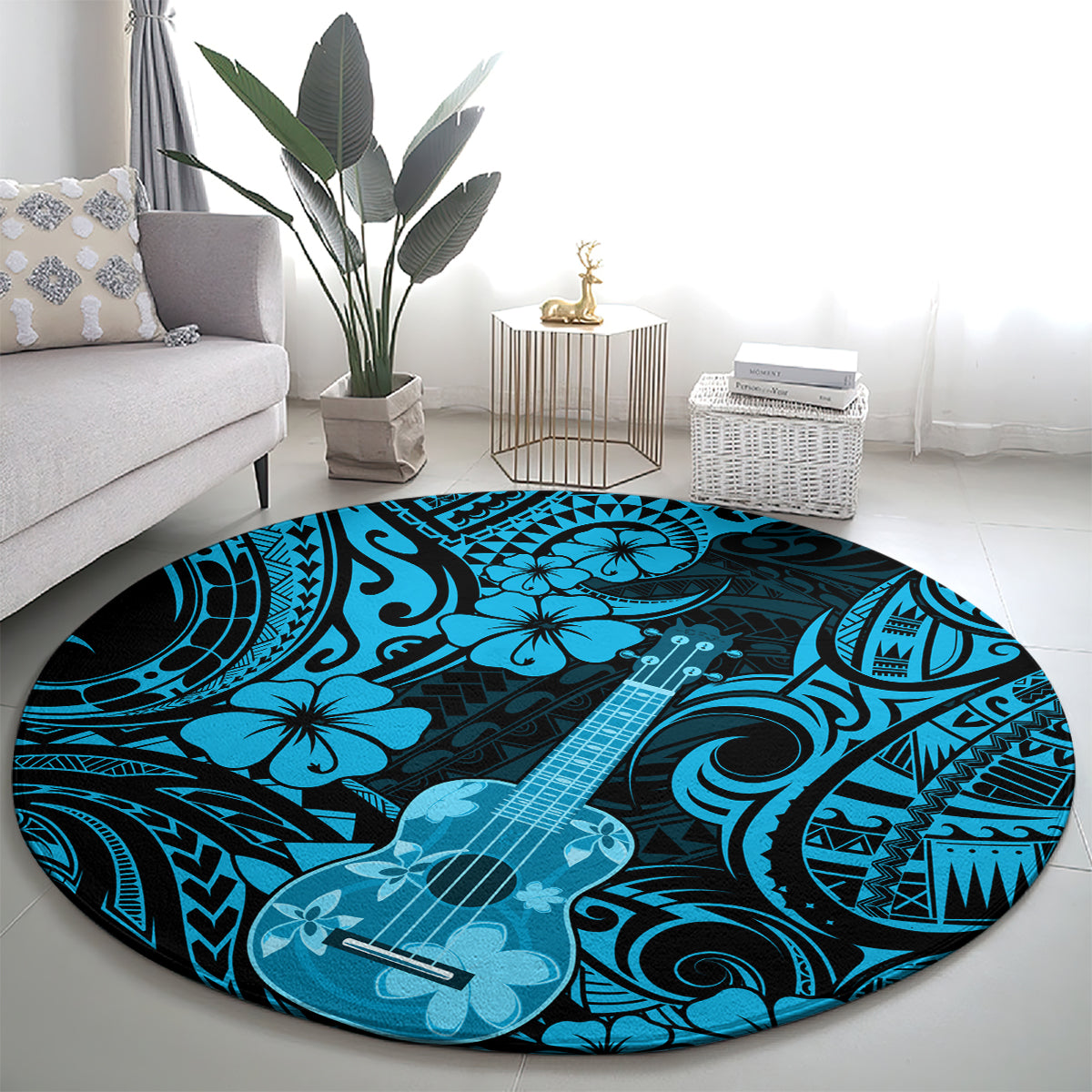 hawaii-ukulele-round-carpet-polynesian-pattern-sky-blue-version
