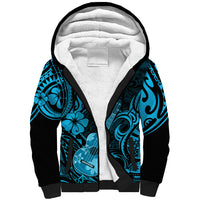 Hawaii Ukulele Sherpa Hoodie Polynesian Pattern Sky Blue Version - Wonder Print Shop