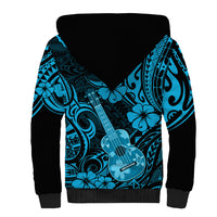 Hawaii Ukulele Sherpa Hoodie Polynesian Pattern Sky Blue Version - Wonder Print Shop