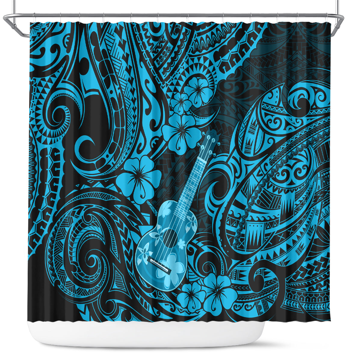 hawaii-ukulele-shower-curtain-polynesian-pattern-sky-blue-version
