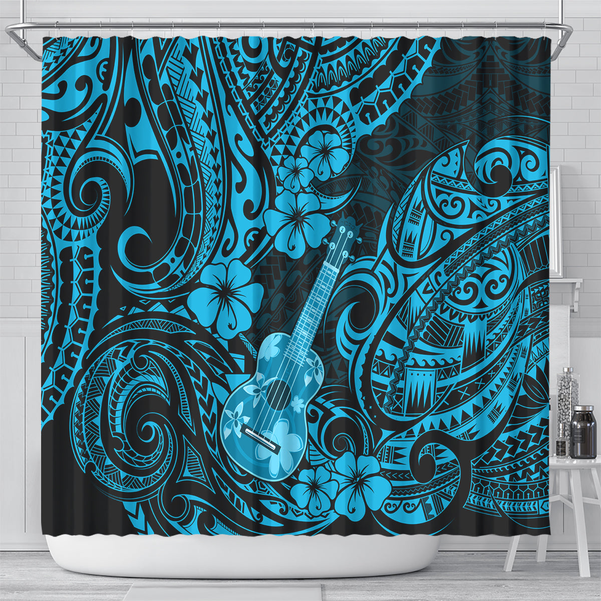 hawaii-ukulele-shower-curtain-polynesian-pattern-sky-blue-version