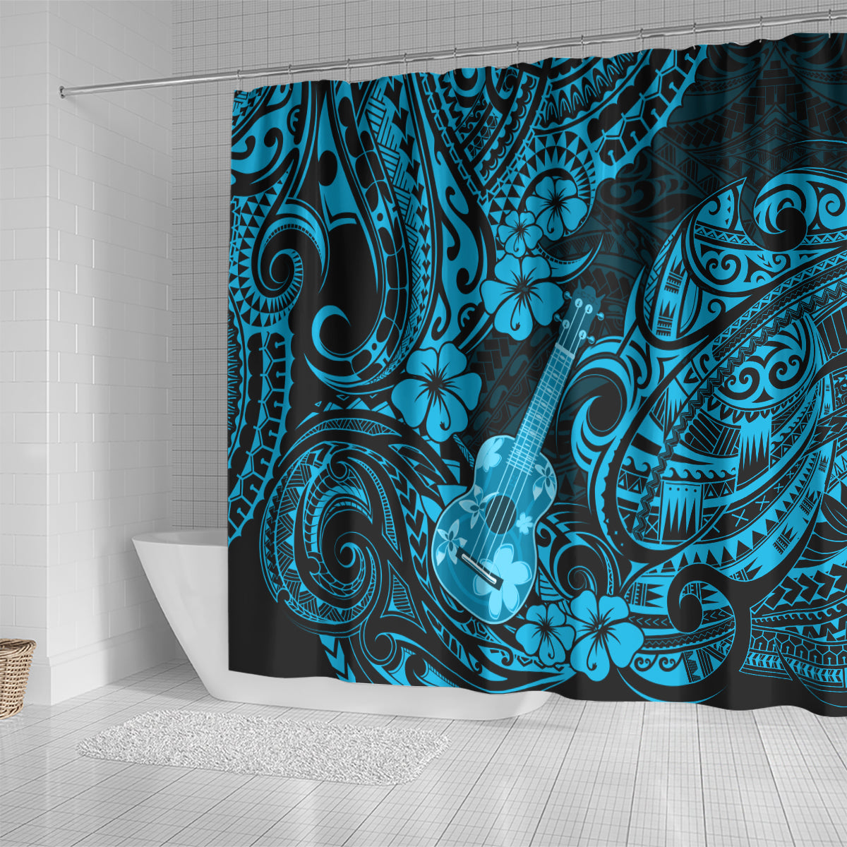 hawaii-ukulele-shower-curtain-polynesian-pattern-sky-blue-version