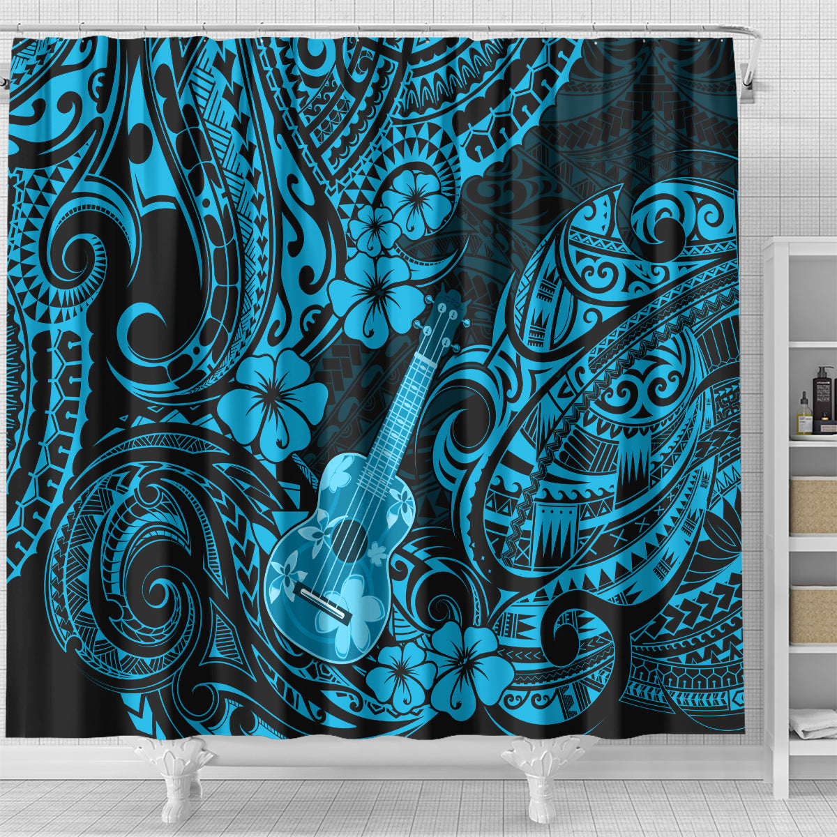 hawaii-ukulele-shower-curtain-polynesian-pattern-sky-blue-version