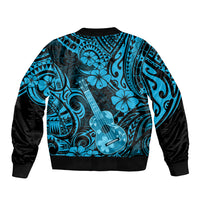 Hawaii Ukulele Sleeve Zip Bomber Jacket Polynesian Pattern Sky Blue Version - Wonder Print Shop