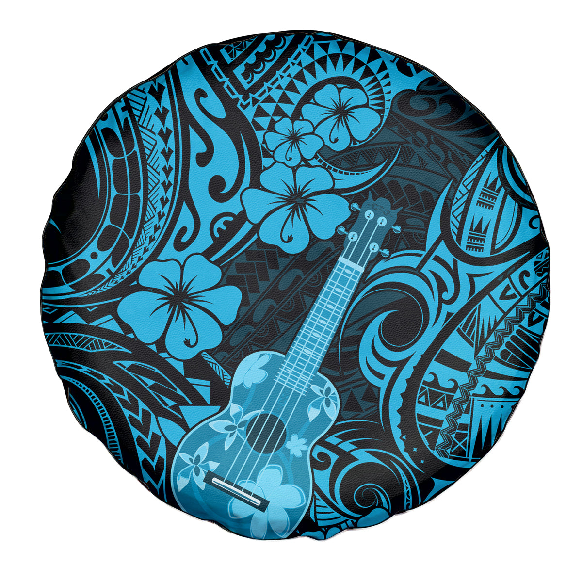 Hawaii Ukulele Spare Tire Cover Polynesian Pattern Sky Blue Version - Wonder Print Shop
