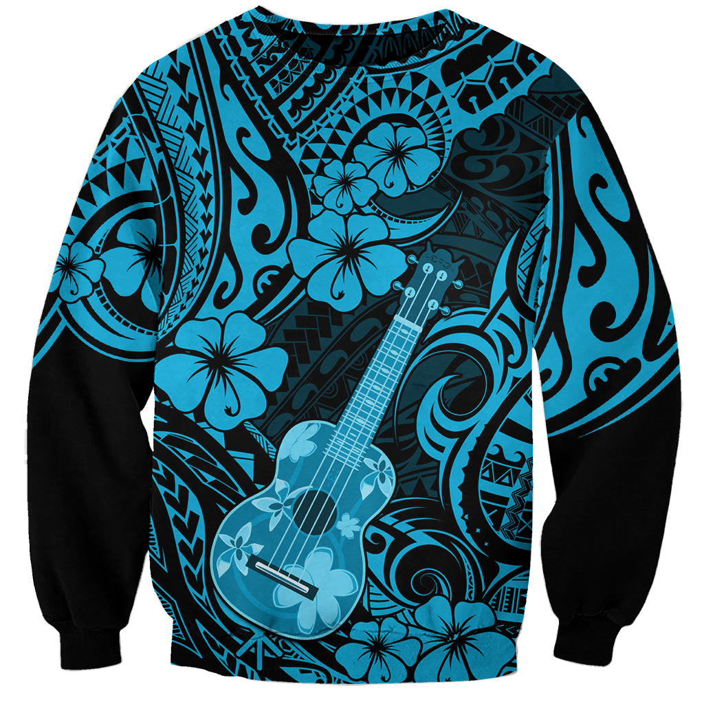 Hawaii Ukulele Sweatshirt Polynesian Pattern Sky Blue Version - Wonder Print Shop