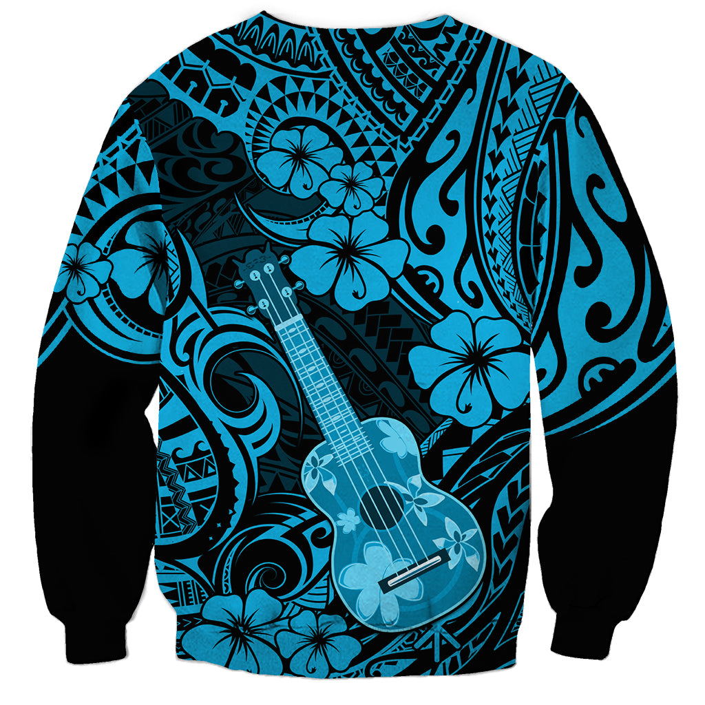 Hawaii Ukulele Sweatshirt Polynesian Pattern Sky Blue Version - Wonder Print Shop