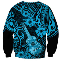 Hawaii Ukulele Sweatshirt Polynesian Pattern Sky Blue Version - Wonder Print Shop