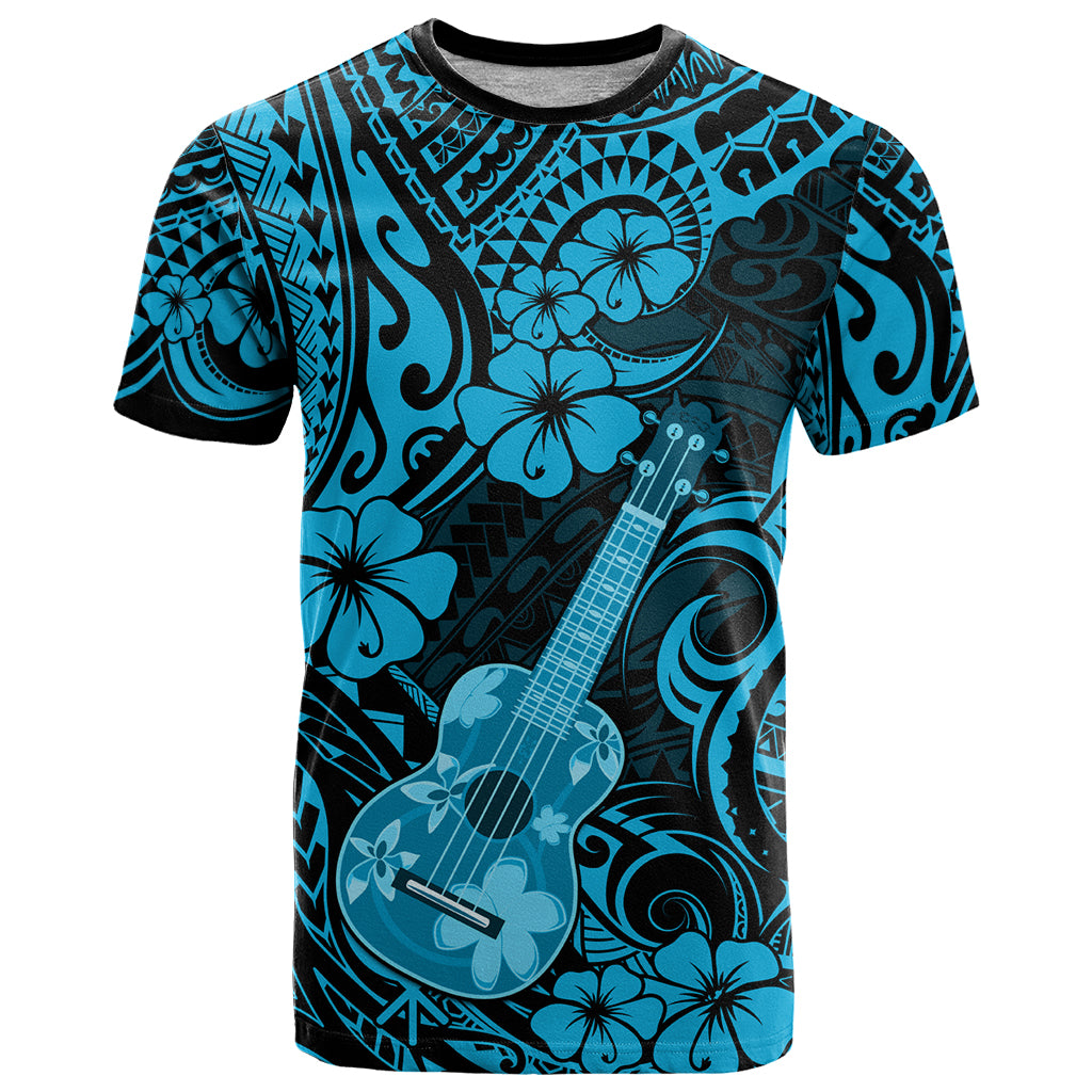 Hawaii Ukulele T Shirt Polynesian Pattern Sky Blue Version - Wonder Print Shop