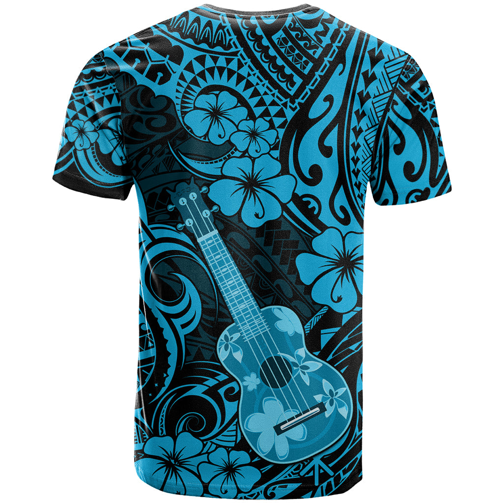 Hawaii Ukulele T Shirt Polynesian Pattern Sky Blue Version - Wonder Print Shop