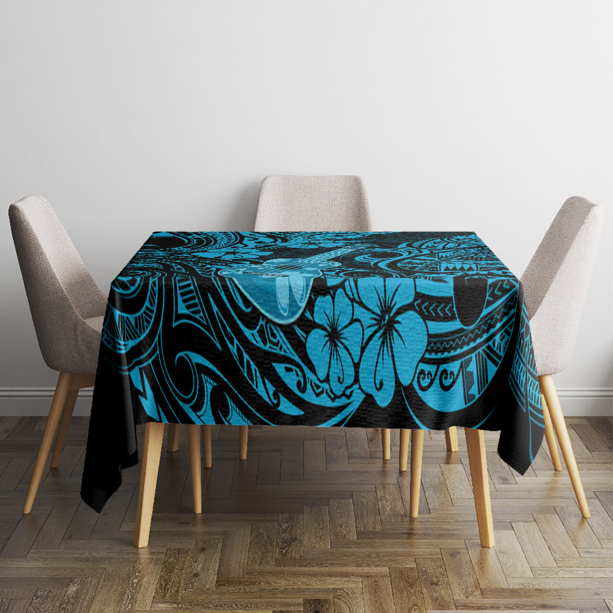 Hawaii Ukulele Tablecloth Polynesian Pattern Sky Blue Version - Wonder Print Shop