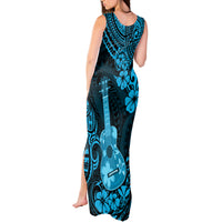Hawaii Ukulele Tank Maxi Dress Polynesian Pattern Sky Blue Version - Wonder Print Shop