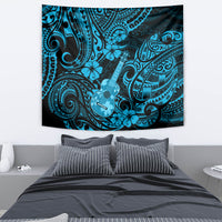 Hawaii Ukulele Tapestry Polynesian Pattern Sky Blue Version - Wonder Print Shop