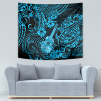 Hawaii Ukulele Tapestry Polynesian Pattern Sky Blue Version - Wonder Print Shop