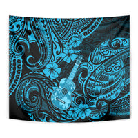 Hawaii Ukulele Tapestry Polynesian Pattern Sky Blue Version - Wonder Print Shop